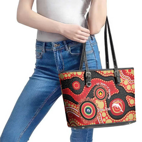 Dolphins NAIDOC Week 2026 Personalised Leather Tote Bag 50 Years of Deadly Aboriginal Art