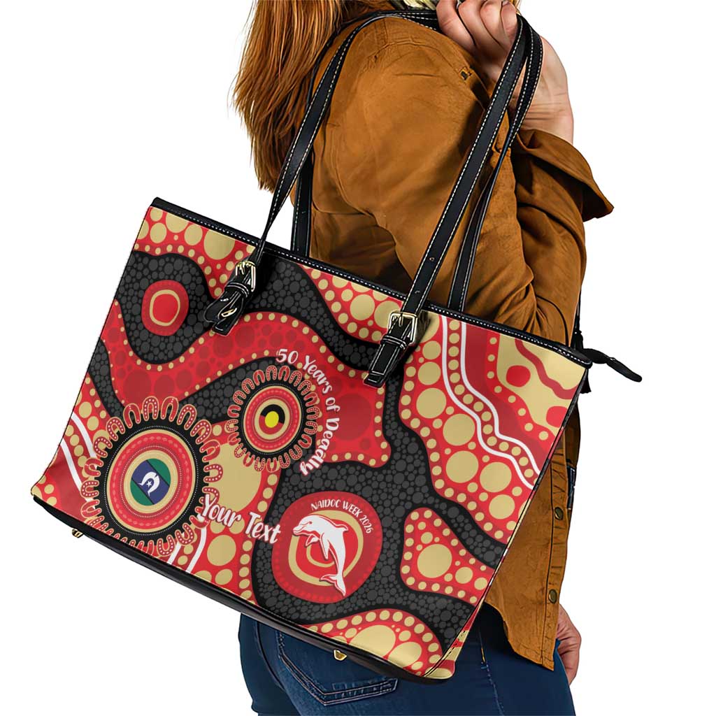 Dolphins NAIDOC Week 2026 Personalised Leather Tote Bag 50 Years of Deadly Aboriginal Art