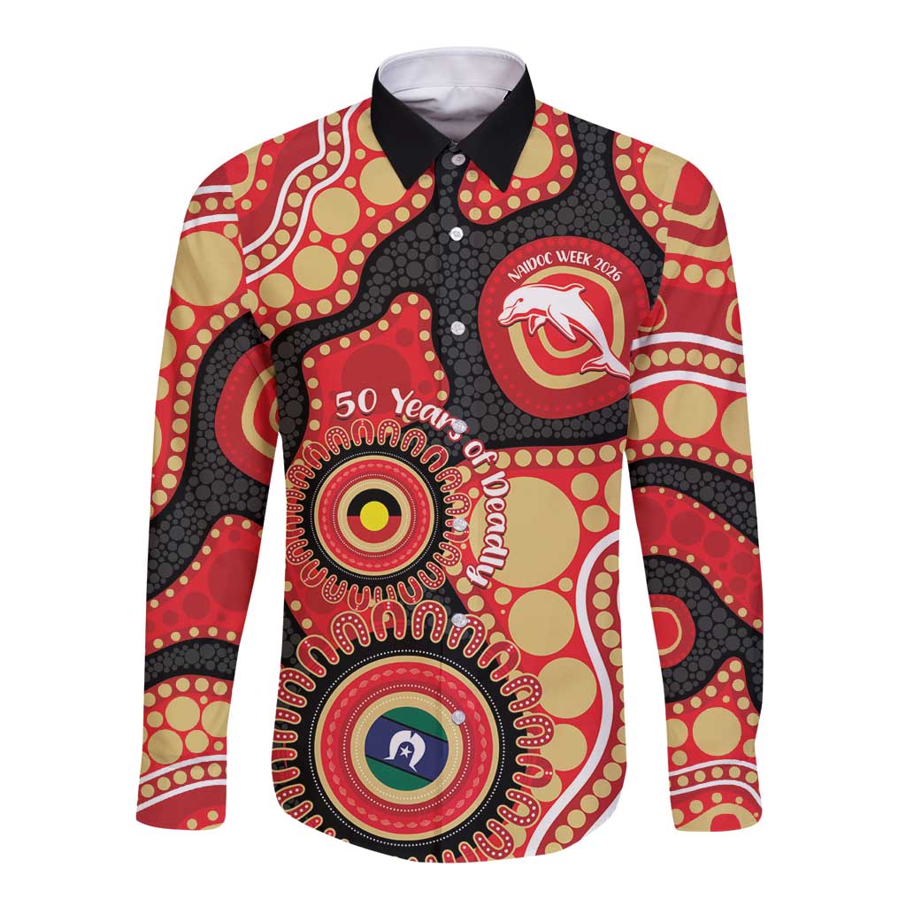 Dolphins NAIDOC Week 2026 Personalised Long Sleeve Button Shirt 50 Years of Deadly Aboriginal Art