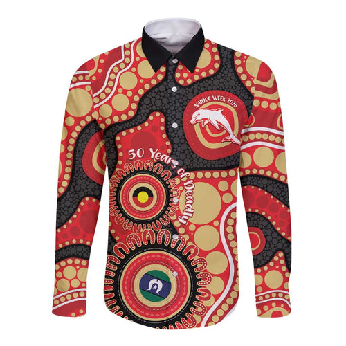 Dolphins NAIDOC Week 2026 Personalised Long Sleeve Button Shirt 50 Years of Deadly Aboriginal Art