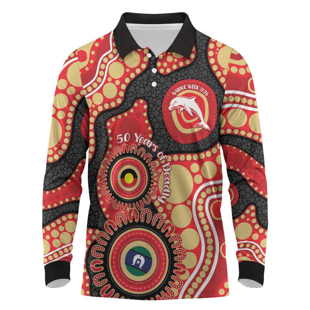 Dolphins NAIDOC Week 2026 Personalised Long Sleeve Polo Shirt 50 Years of Deadly Aboriginal Art