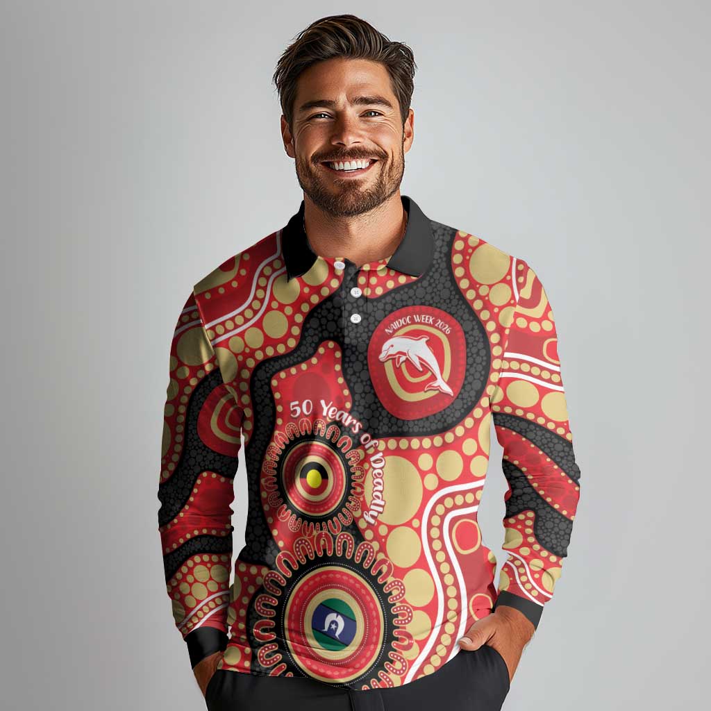 Dolphins NAIDOC Week 2026 Personalised Long Sleeve Polo Shirt 50 Years of Deadly Aboriginal Art
