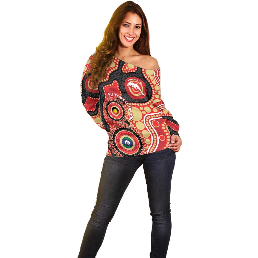 Dolphins NAIDOC Week 2026 Personalised Off Shoulder Sweater 50 Years of Deadly Aboriginal Art