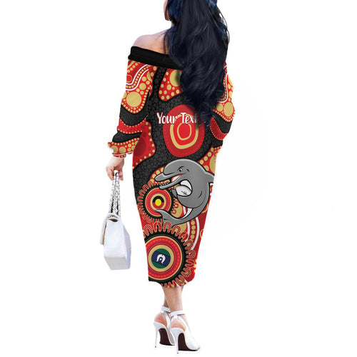 Dolphins NAIDOC Week 2026 Personalised Off The Shoulder Long Sleeve Dress 50 Years of Deadly Aboriginal Art