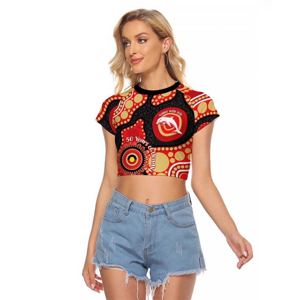 Dolphins NAIDOC Week 2026 Personalised Raglan Cropped T Shirt 50 Years of Deadly Aboriginal Art