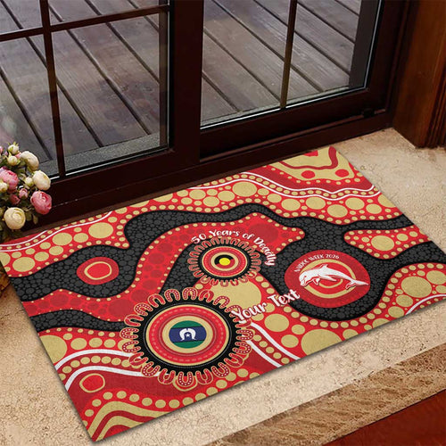 Dolphins NAIDOC Week 2026 Personalised Rubber Doormat 50 Years of Deadly Aboriginal Art