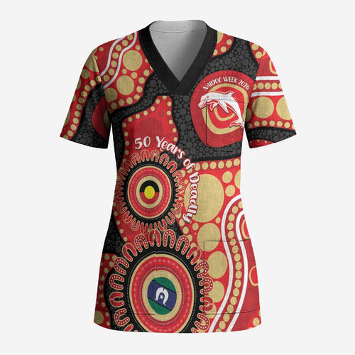 Dolphins NAIDOC Week 2026 Personalised Scrub Top 50 Years of Deadly Aboriginal Art