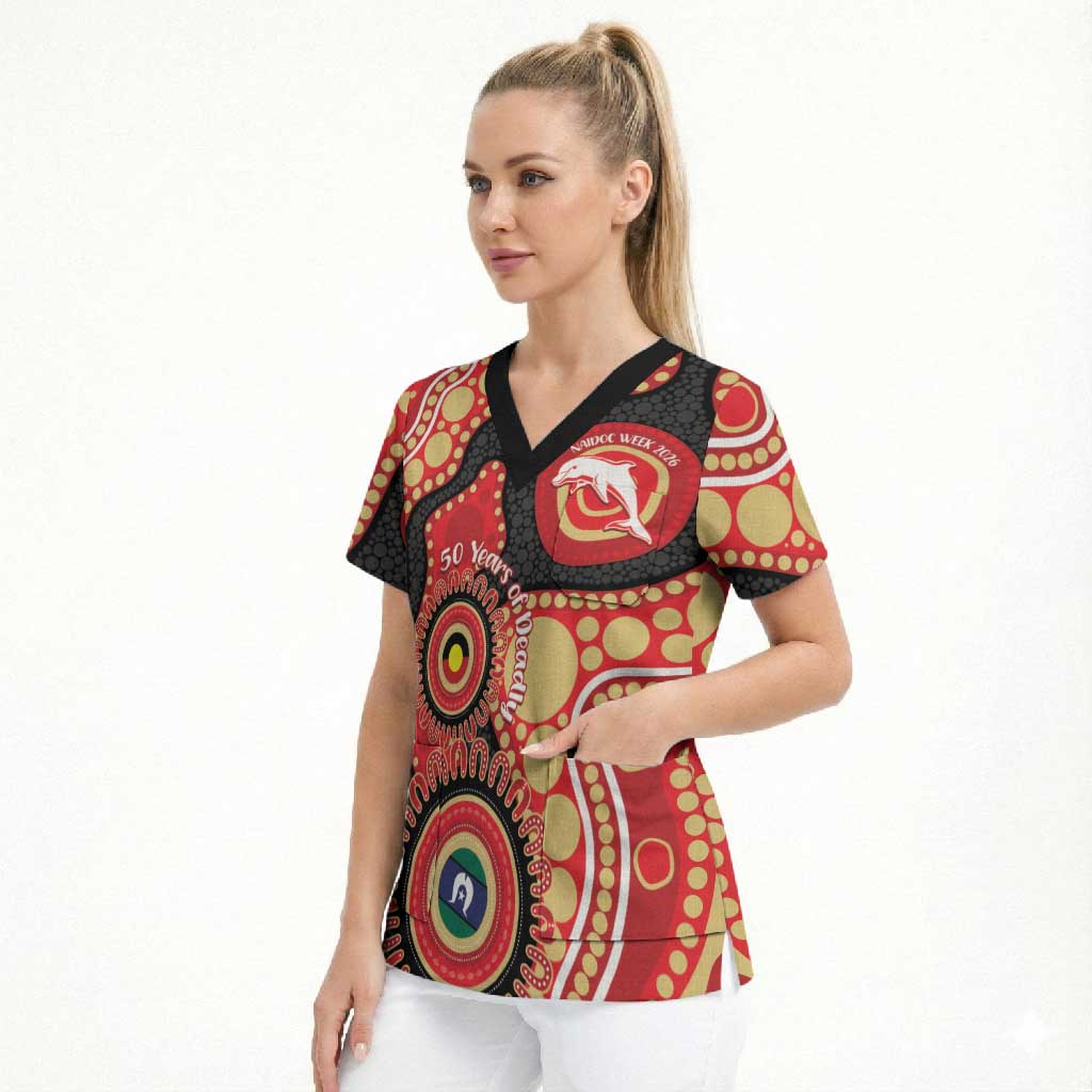 Dolphins NAIDOC Week 2026 Personalised Scrub Top 50 Years of Deadly Aboriginal Art