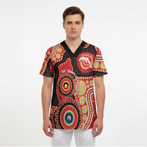 Dolphins NAIDOC Week 2026 Personalised Scrub Top 50 Years of Deadly Aboriginal Art