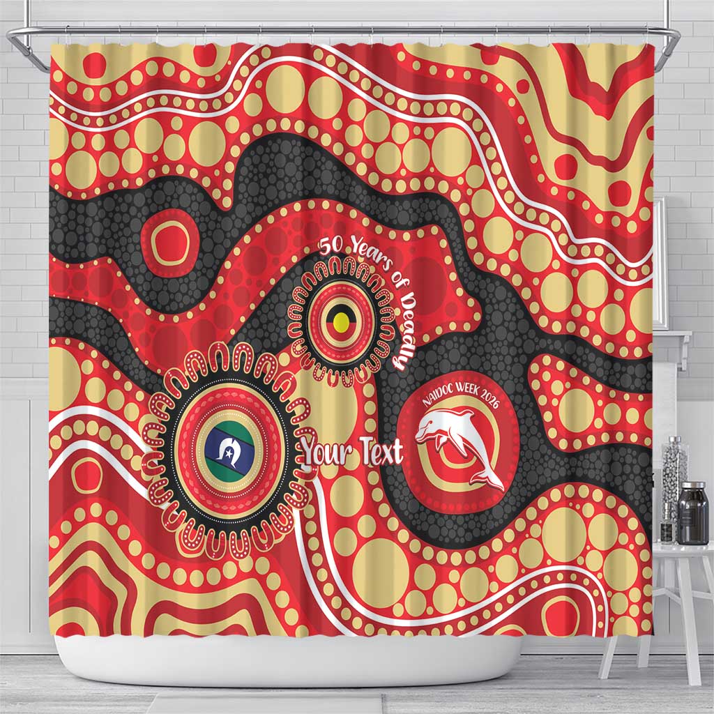 Dolphins NAIDOC Week 2026 Personalised Shower Curtain 50 Years of Deadly Aboriginal Art
