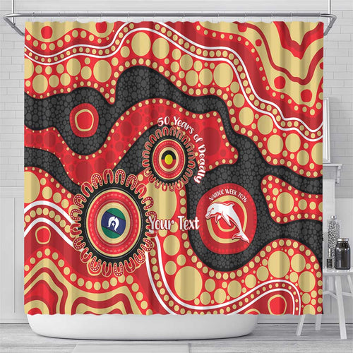 Dolphins NAIDOC Week 2026 Personalised Shower Curtain 50 Years of Deadly Aboriginal Art