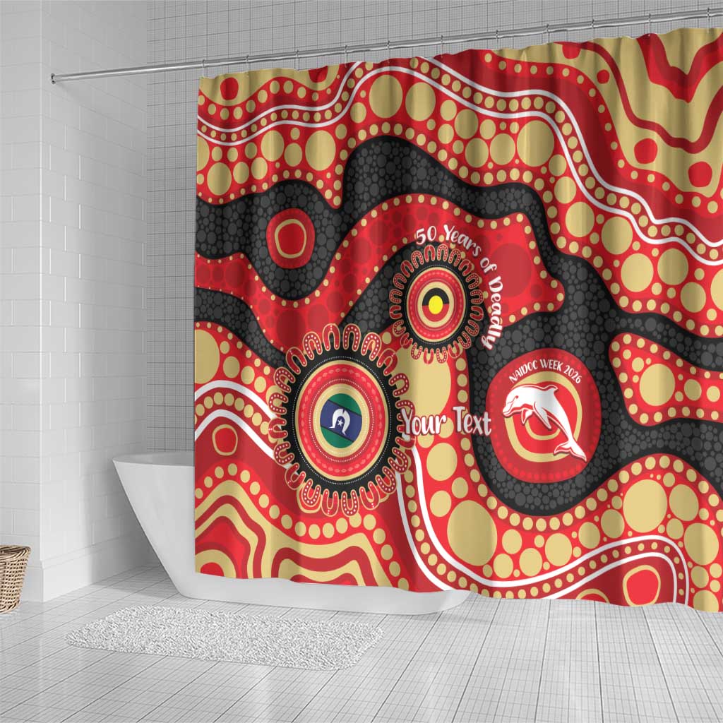 Dolphins NAIDOC Week 2026 Personalised Shower Curtain 50 Years of Deadly Aboriginal Art
