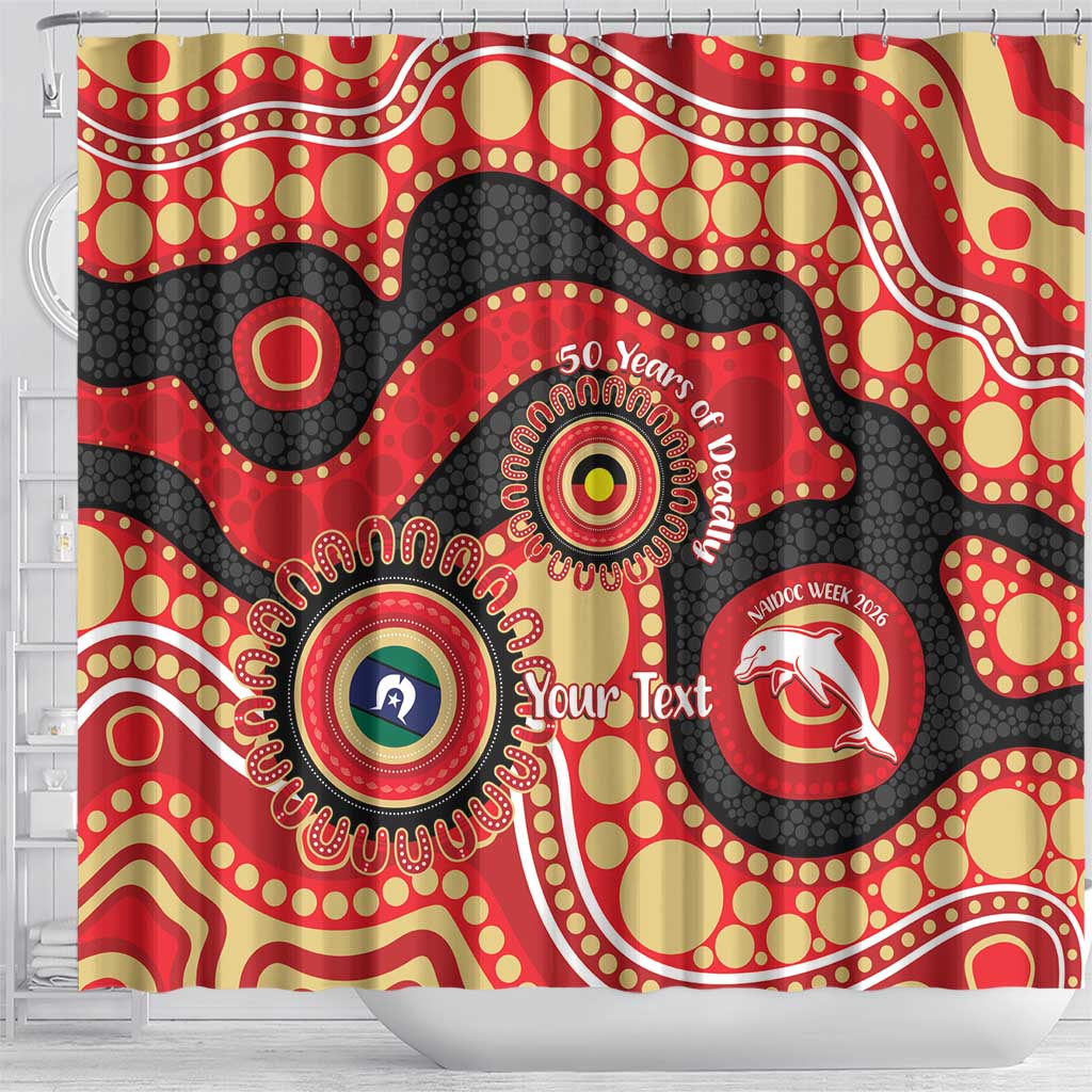 Dolphins NAIDOC Week 2026 Personalised Shower Curtain 50 Years of Deadly Aboriginal Art