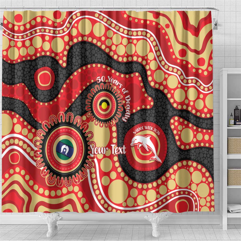 Dolphins NAIDOC Week 2026 Personalised Shower Curtain 50 Years of Deadly Aboriginal Art