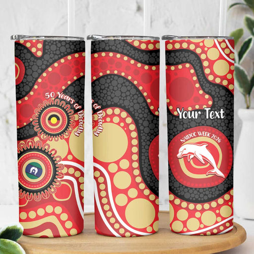 Dolphins NAIDOC Week 2026 Personalised Skinny Tumbler 50 Years of Deadly Aboriginal Art