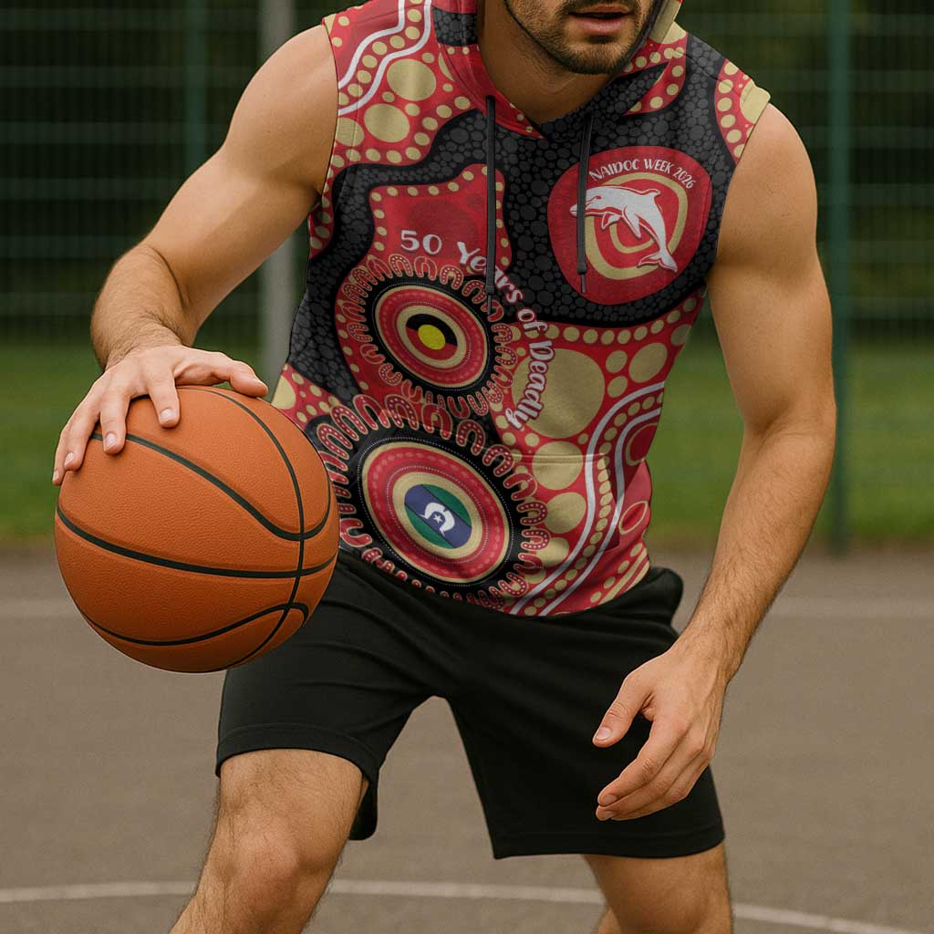Dolphins NAIDOC Week 2026 Personalised Sleeveless Hoodie 50 Years of Deadly Aboriginal Art