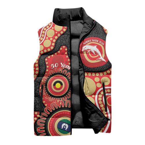Dolphins NAIDOC Week 2026 Personalised Sleeveless Puffer Jacket 50 Years of Deadly Aboriginal Art