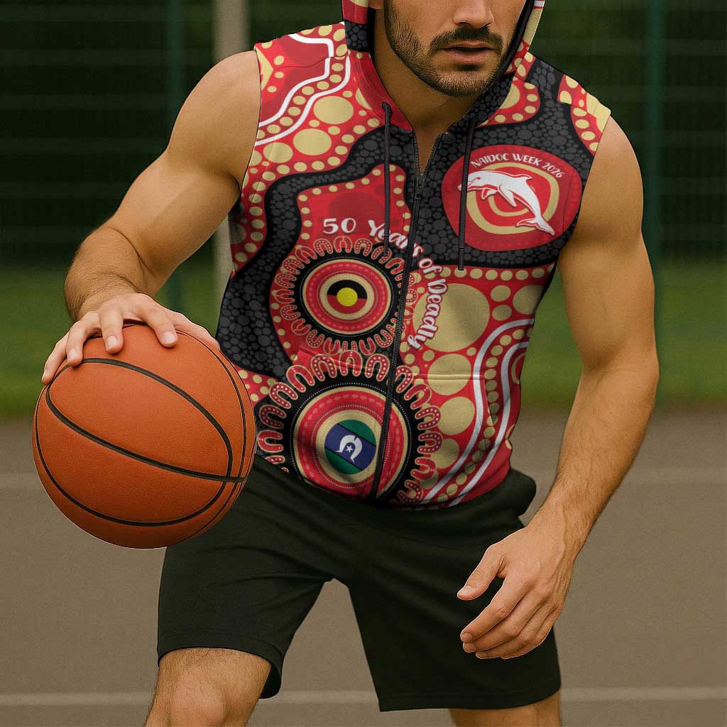 Dolphins NAIDOC Week 2026 Personalised Sleeveless Zip Hoodie 50 Years of Deadly Aboriginal Art