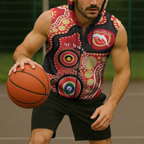 Dolphins NAIDOC Week 2026 Personalised Sleeveless Zip Hoodie 50 Years of Deadly Aboriginal Art