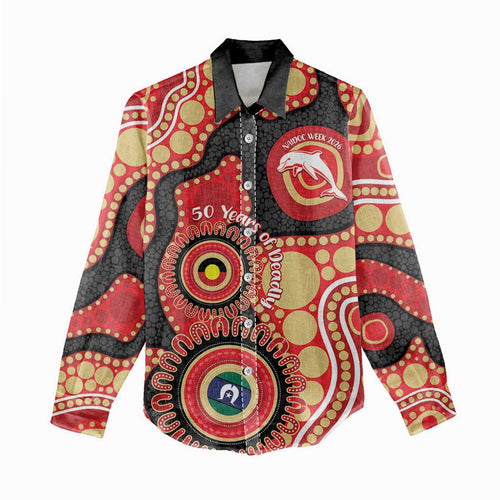 Dolphins NAIDOC Week 2026 Personalised Women Casual Shirt 50 Years of Deadly Aboriginal Art