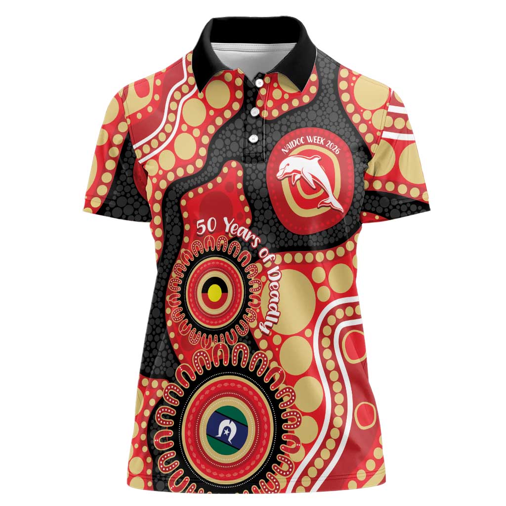 Dolphins NAIDOC Week 2026 Personalised Women Polo Shirt 50 Years of Deadly Aboriginal Art