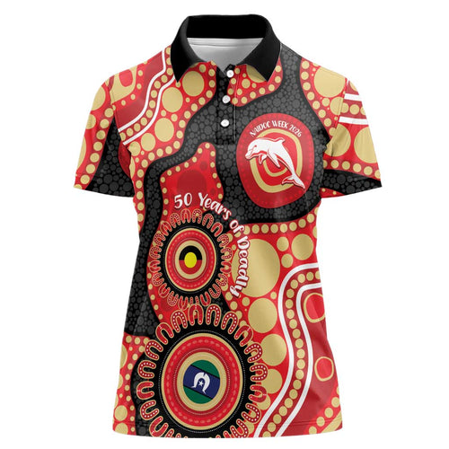 Dolphins NAIDOC Week 2026 Personalised Women Polo Shirt 50 Years of Deadly Aboriginal Art