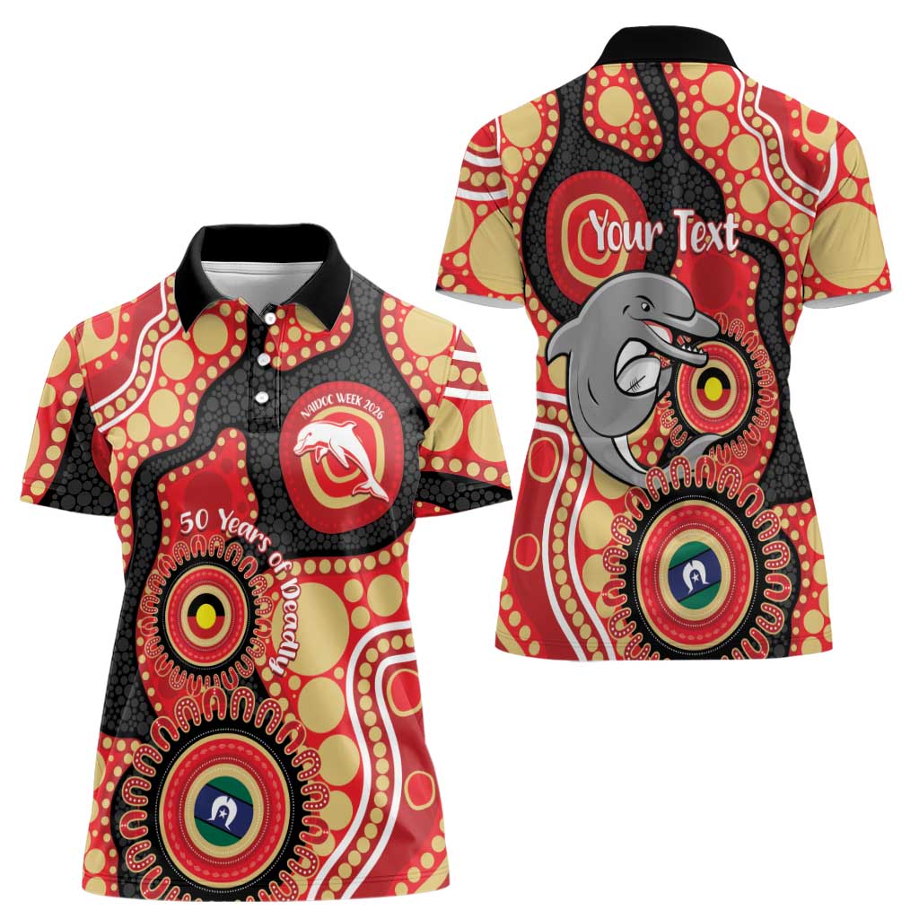 Dolphins NAIDOC Week 2026 Personalised Women Polo Shirt 50 Years of Deadly Aboriginal Art