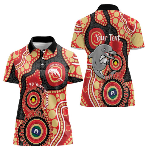 Dolphins NAIDOC Week 2026 Personalised Women Polo Shirt 50 Years of Deadly Aboriginal Art
