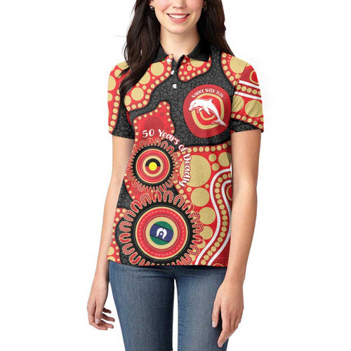 Dolphins NAIDOC Week 2026 Personalised Women Polo Shirt 50 Years of Deadly Aboriginal Art