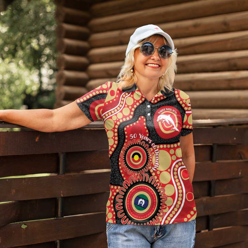 Dolphins NAIDOC Week 2026 Personalised Women Polo Shirt 50 Years of Deadly Aboriginal Art