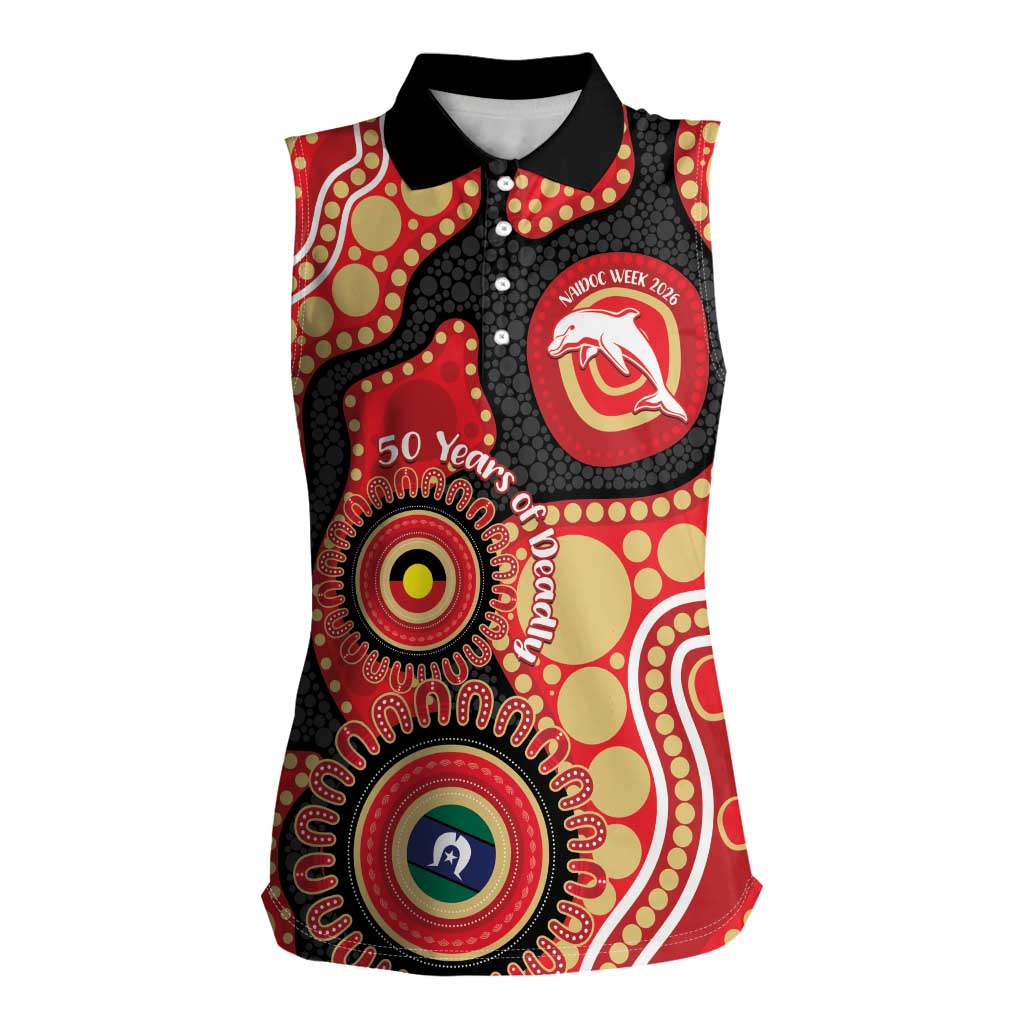 Dolphins NAIDOC Week 2026 Personalised Women Sleeveless Polo Shirt 50 Years of Deadly Aboriginal Art