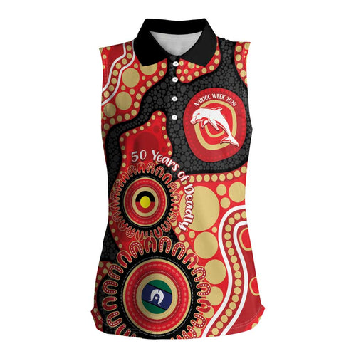 Dolphins NAIDOC Week 2026 Personalised Women Sleeveless Polo Shirt 50 Years of Deadly Aboriginal Art