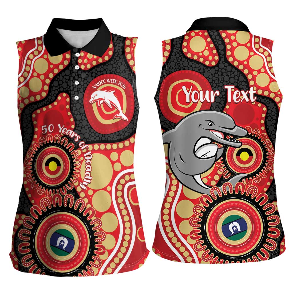 Dolphins NAIDOC Week 2026 Personalised Women Sleeveless Polo Shirt 50 Years of Deadly Aboriginal Art