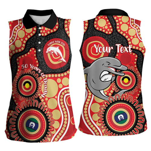 Dolphins NAIDOC Week 2026 Personalised Women Sleeveless Polo Shirt 50 Years of Deadly Aboriginal Art