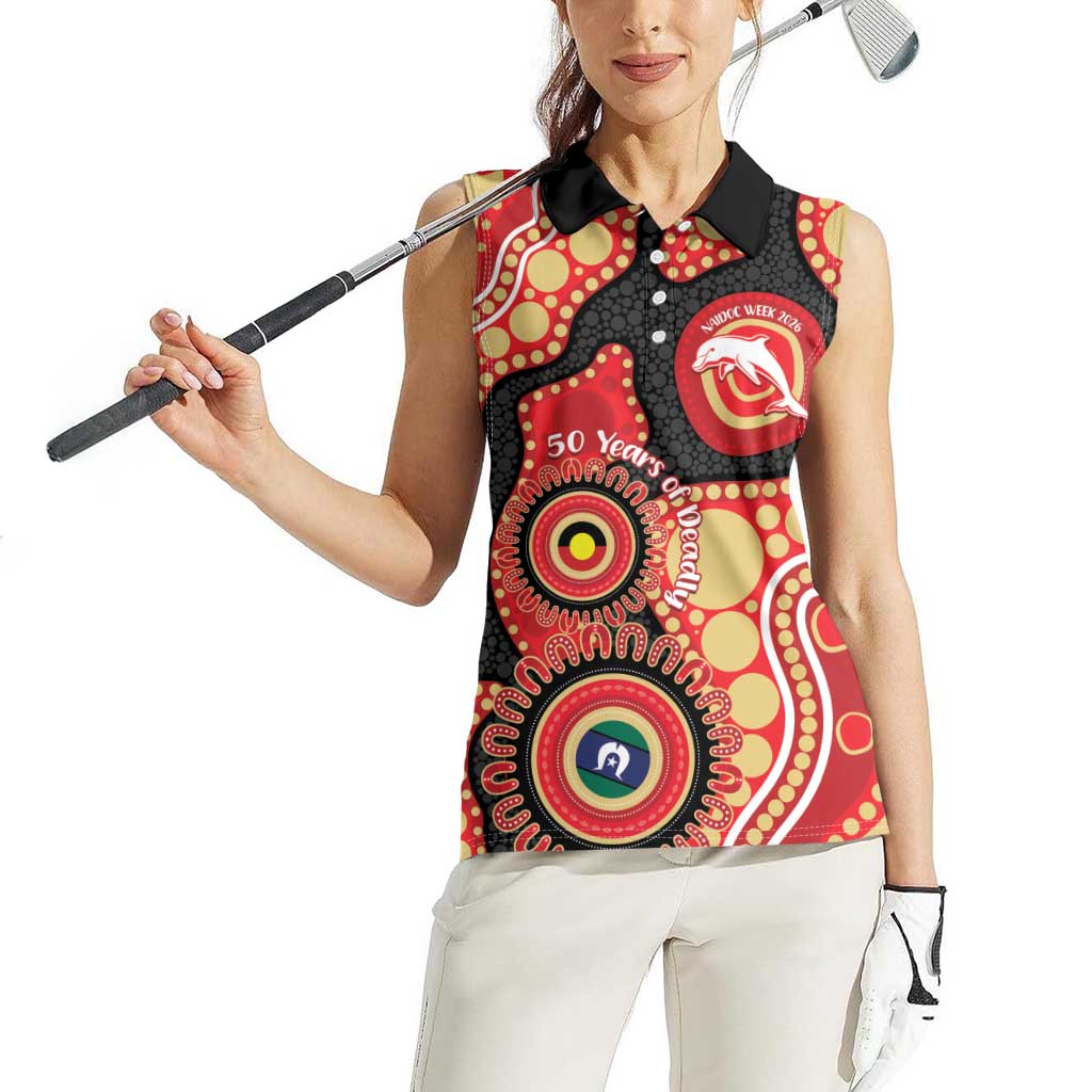 Dolphins NAIDOC Week 2026 Personalised Women Sleeveless Polo Shirt 50 Years of Deadly Aboriginal Art