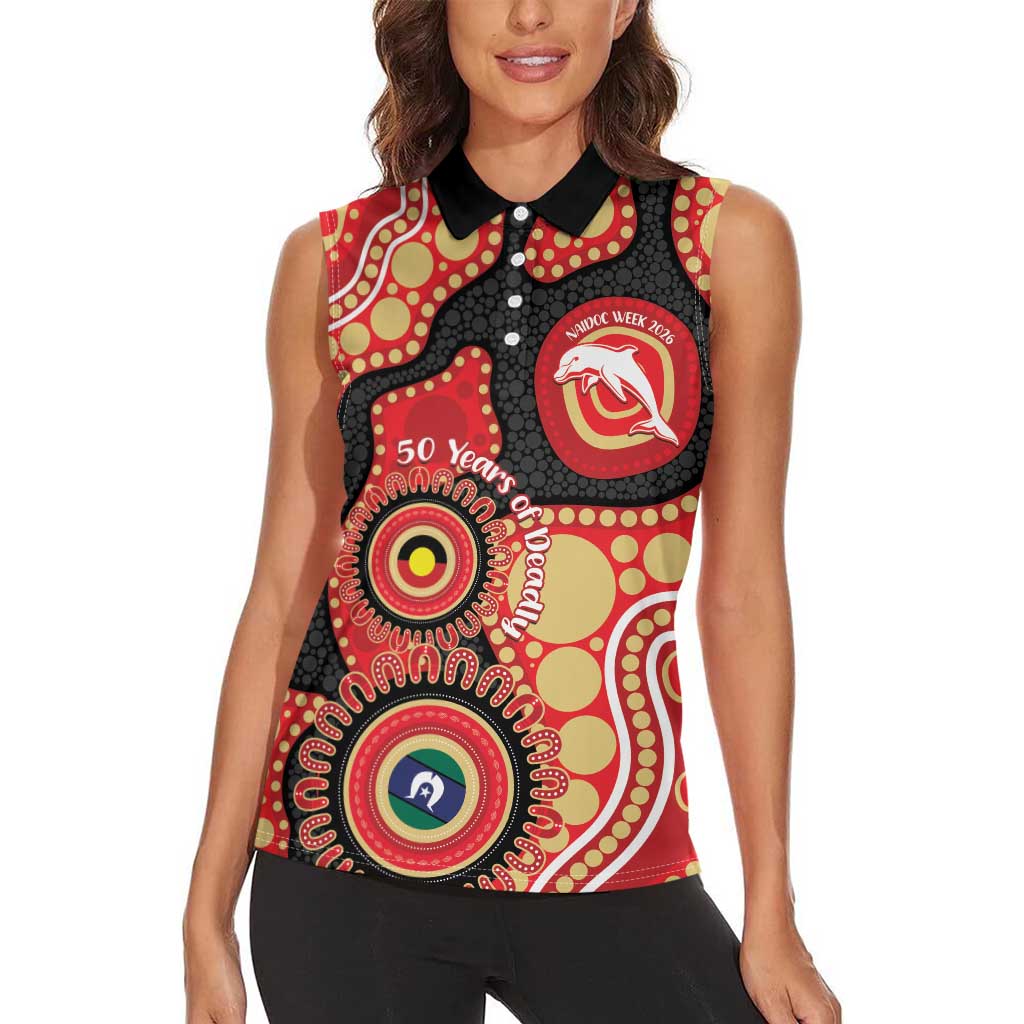 Dolphins NAIDOC Week 2026 Personalised Women Sleeveless Polo Shirt 50 Years of Deadly Aboriginal Art