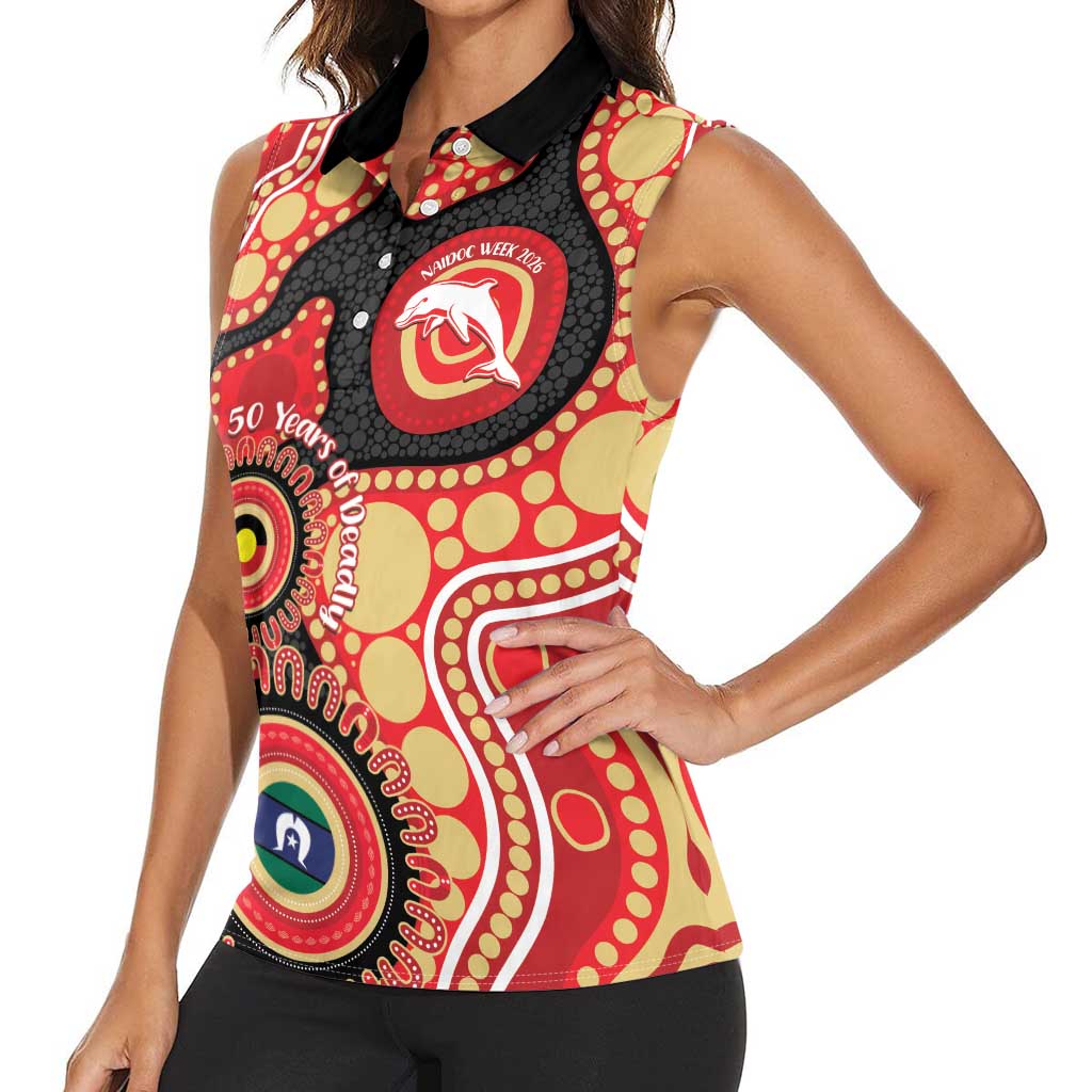 Dolphins NAIDOC Week 2026 Personalised Women Sleeveless Polo Shirt 50 Years of Deadly Aboriginal Art