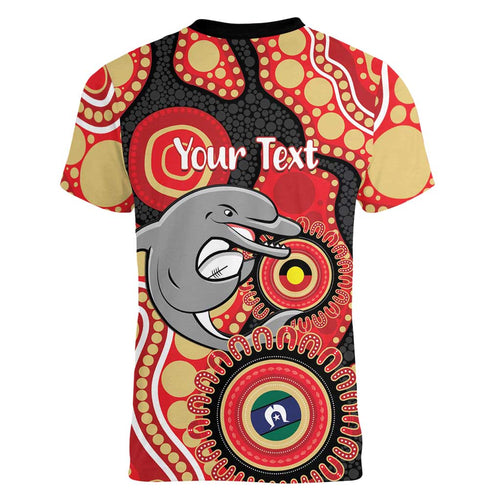 Dolphins NAIDOC Week 2026 Personalised Women V-Neck T-Shirt 50 Years of Deadly Aboriginal Art