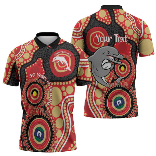 Dolphins NAIDOC Week 2026 Personalised Zipper Polo Shirt 50 Years of Deadly Aboriginal Art