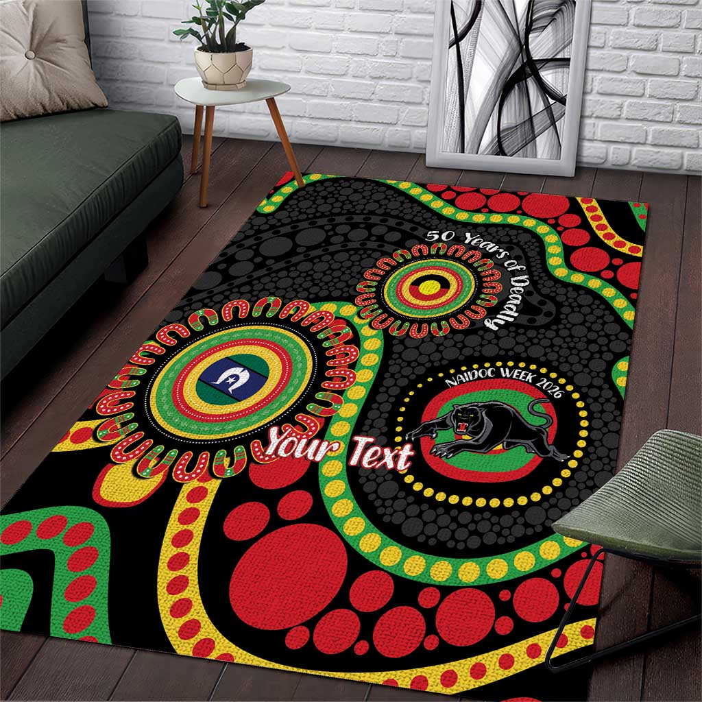 Panthers NAIDOC Week 2026 Personalised Area Rug 50 Years of Deadly Aboriginal Art Black