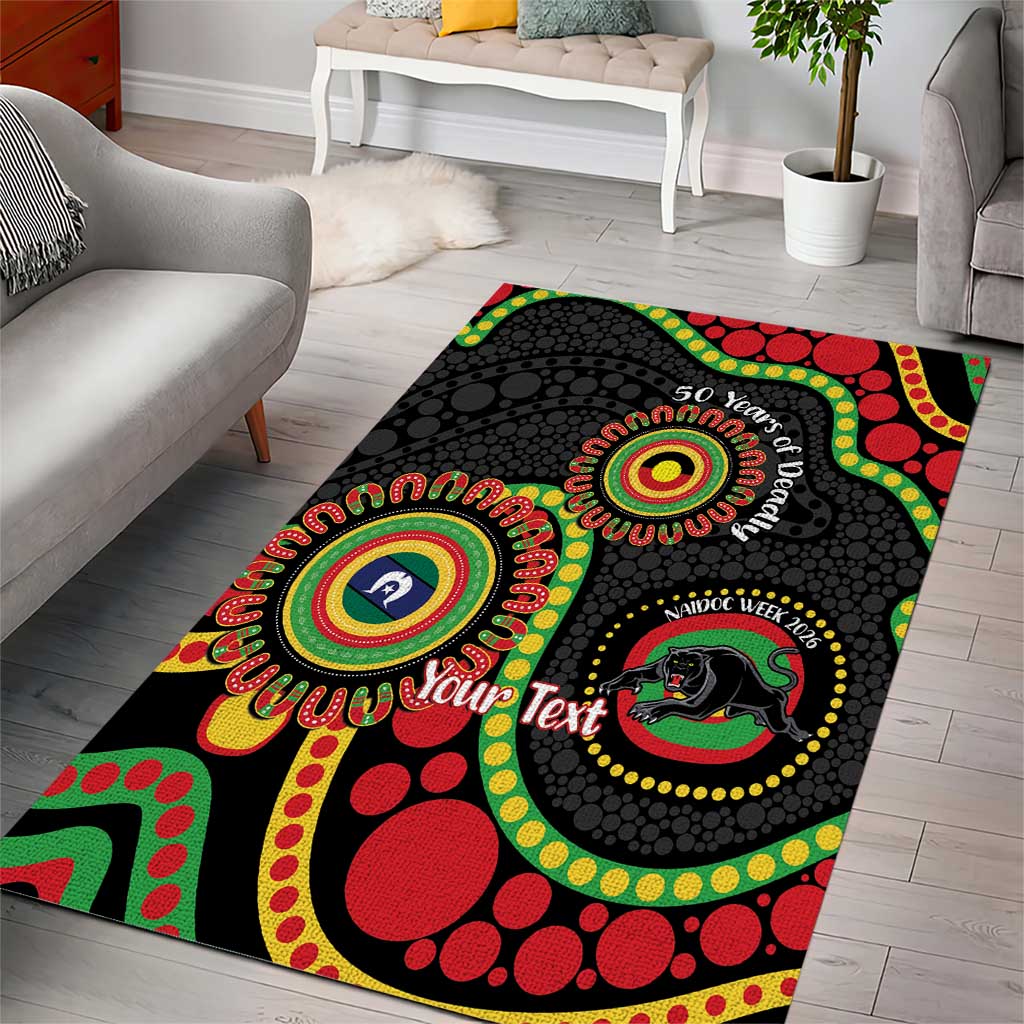 Panthers NAIDOC Week 2026 Personalised Area Rug 50 Years of Deadly Aboriginal Art Black
