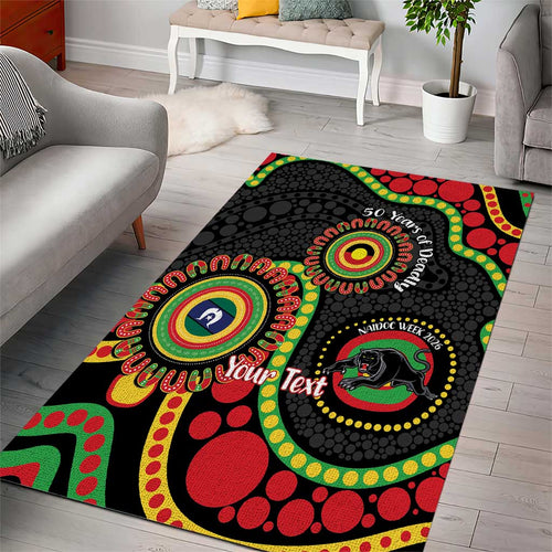 Panthers NAIDOC Week 2026 Personalised Area Rug 50 Years of Deadly Aboriginal Art Black