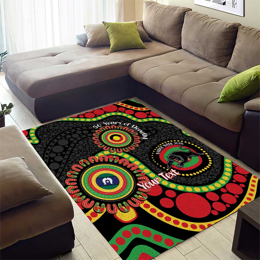 Panthers NAIDOC Week 2026 Personalised Area Rug 50 Years of Deadly Aboriginal Art Black