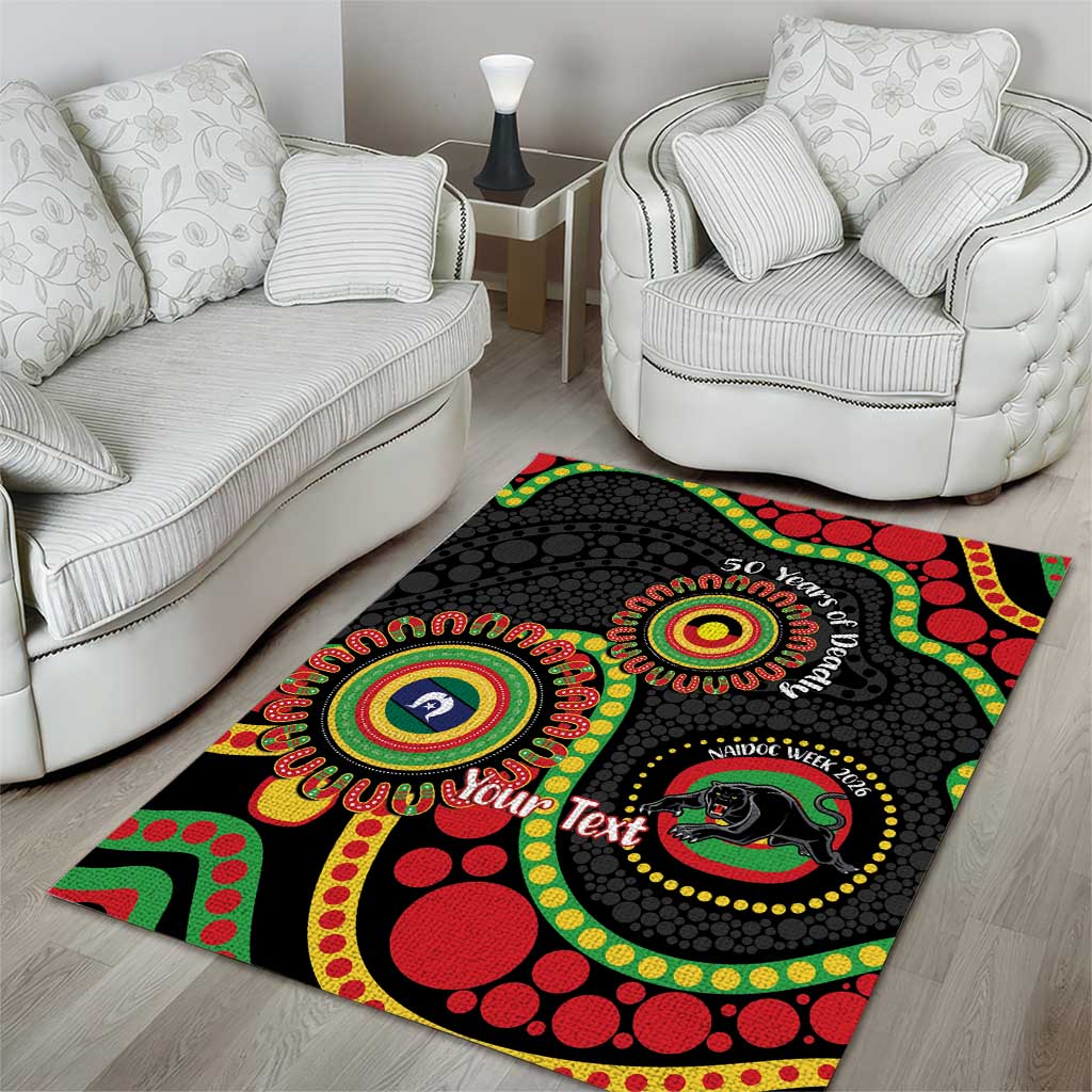Panthers NAIDOC Week 2026 Personalised Area Rug 50 Years of Deadly Aboriginal Art Black