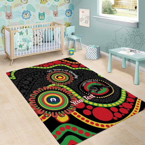 Panthers NAIDOC Week 2026 Personalised Area Rug 50 Years of Deadly Aboriginal Art Black