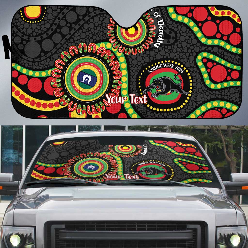 Panthers NAIDOC Week 2026 Personalised Auto Sun Shade 50 Years of Deadly Aboriginal Art Black