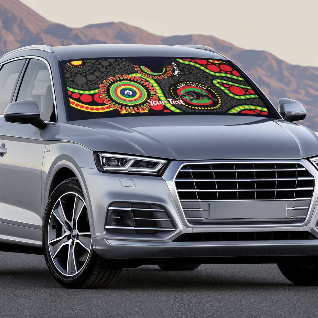 Panthers NAIDOC Week 2026 Personalised Auto Sun Shade 50 Years of Deadly Aboriginal Art Black