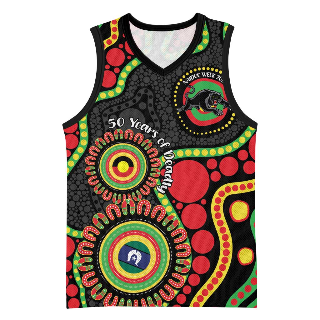 Panthers NAIDOC Week 2026 Personalised Basketball Jersey 50 Years of Deadly Aboriginal Art Black