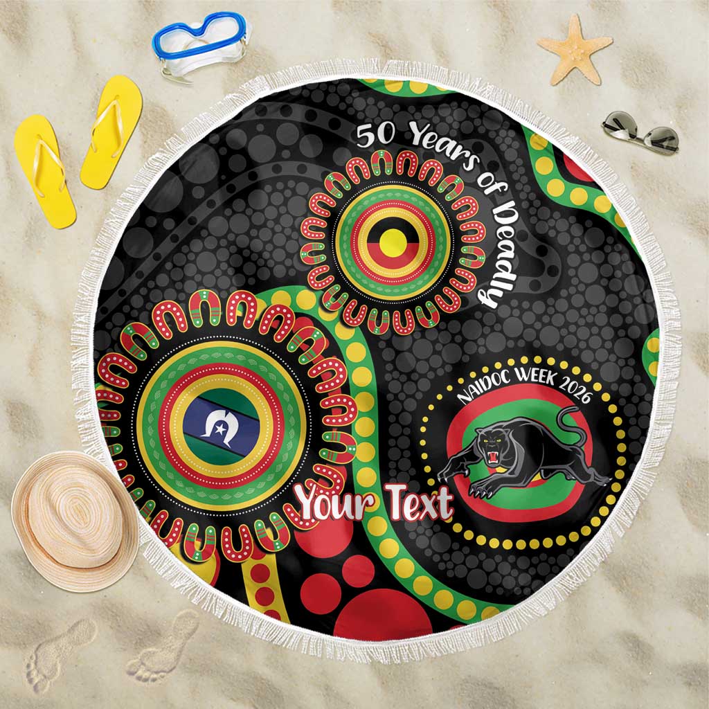 Panthers NAIDOC Week 2026 Personalised Beach Blanket 50 Years of Deadly Aboriginal Art Black