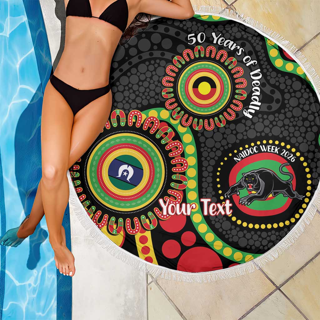 Panthers NAIDOC Week 2026 Personalised Beach Blanket 50 Years of Deadly Aboriginal Art Black